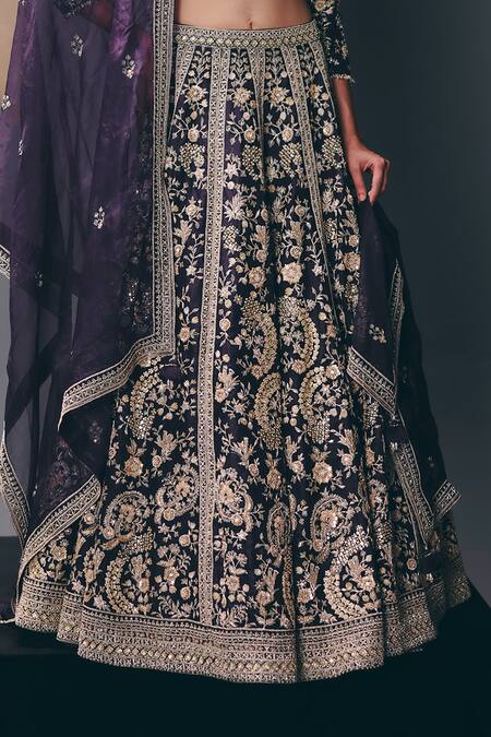 Sana Barreja_Purple Silk Organza Sequins, Beads, Embroidery, Stones, Nightlife Lehenga Set _at_Aza_Fashions