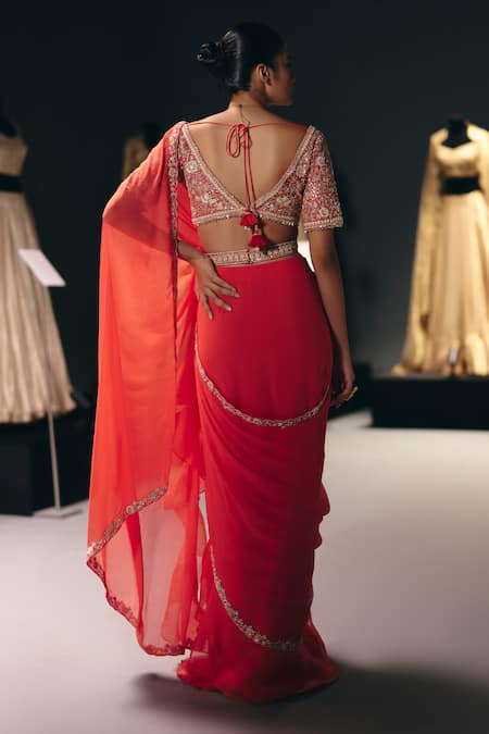 Sana Barreja The Living Fresco Embroidered Pre-Draped Saree With Blouse 