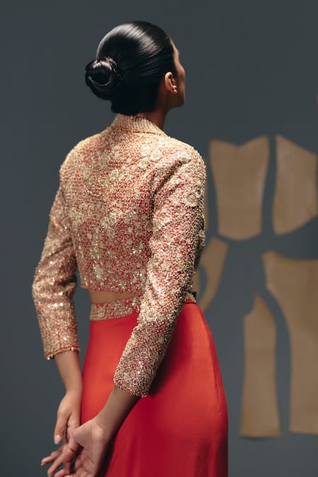 Sana Barreja Medusa Embroidered Jacket With Draped Skirt 