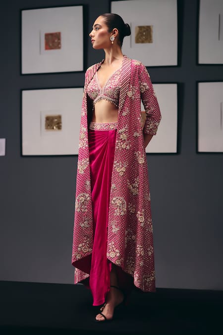 Sana Barreja Self Potrait Embroidered Jacket Draped Skirt Set 