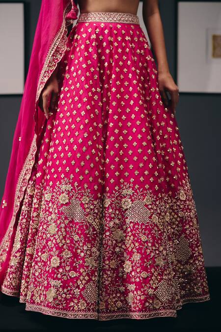 Buy_Sana Barreja_Fuchsia Organza, Beads, Crystals, The Dance Zardozi Lehenga Set _Online_at_Aza_Fashions