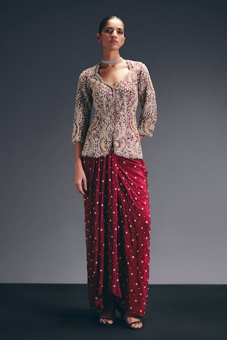 Sana Barreja The Red Tower Embroidered Jacket With Skirt 