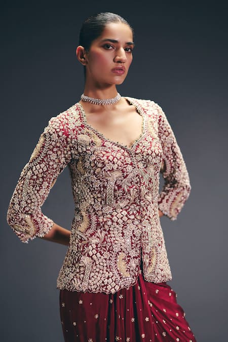 Sana Barreja The Red Tower Embroidered Jacket With Skirt 