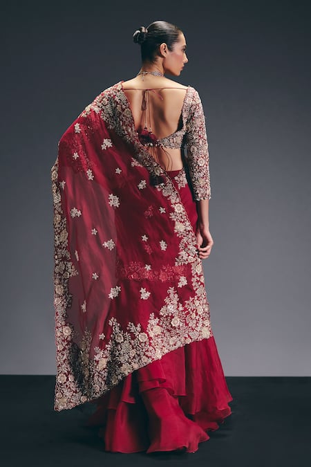 Sana Barreja Memory Embroidered Pre-Draped Saree With Blouse 