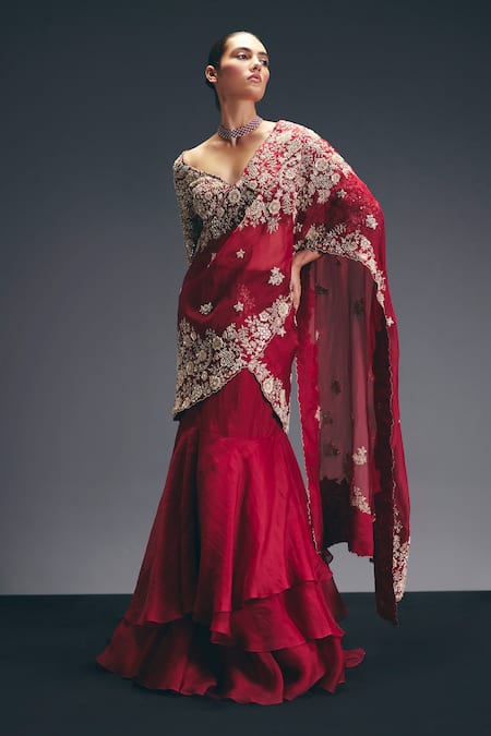 Sana Barreja Memory Embroidered Pre-Draped Saree With Blouse 