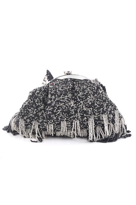 Shop Nazaakat By Samara Singh Black Beads, Tassels Beaded Fringe Batua Bag With Detachable Handle Online at Aza Fashions Shop_Nazaakat By Samara Singh_Black Beads, Tassels Beaded Fringe Batua Bag With Detachable Handle _Online_at_Aza_Fashions