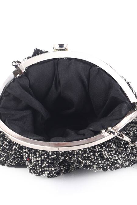 Nazaakat By Samara Singh Black Beads, Tassels Beaded Fringe Batua Bag With Detachable Handle at Aza Fashions Nazaakat By Samara Singh_Black Beads, Tassels Beaded Fringe Batua Bag With Detachable Handle _at_Aza_Fashions