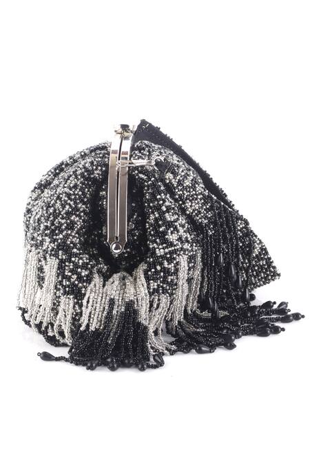 Buy Nazaakat By Samara Singh Black Beads, Tassels Beaded Fringe Batua Bag With Detachable Handle Buy_Nazaakat By Samara Singh_Black Beads, Tassels Beaded Fringe Batua Bag With Detachable Handle