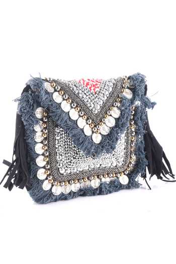 Buy_Nazaakat By Samara Singh_Black Beads, Studs, Tassels Coin And Fringe Embellished Boho Bag 