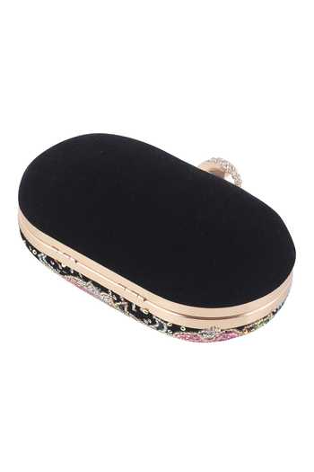 Nazaakat By Samara Singh_Black Sequins, Rhinestones, Beads, Embroidery And Stone Clutch Bag _Online_at_Aza_Fashions