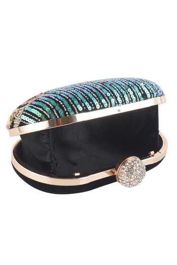 Buy_Nazaakat By Samara Singh_Black Sequins, Rhinestones, Beads, Embroidery And Stone Clutch Bag _Online_at_Aza_Fashions