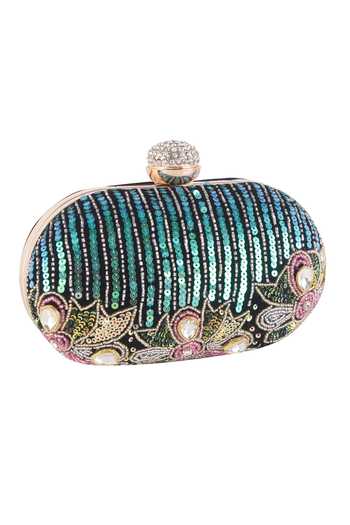 Nazaakat By Samara Singh_Black Sequins, Rhinestones, Beads, Embroidery And Stone Clutch Bag _at_Aza_Fashions