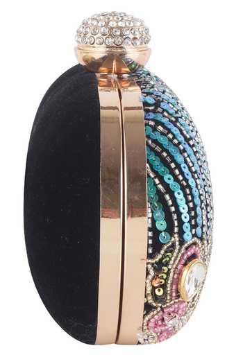 Buy_Nazaakat By Samara Singh_Black Sequins, Rhinestones, Beads, Embroidery And Stone Clutch Bag 