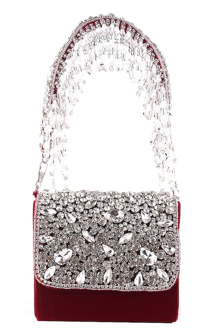 Nazaakat By Samara Singh Velvet Crystal Embellished Flap Bag 