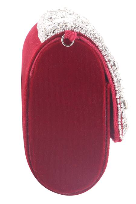 Shop_Nazaakat By Samara Singh_Red Crystals, Rhinestones Velvet Embellished Flap Bag _Online_at_Aza_Fashions
