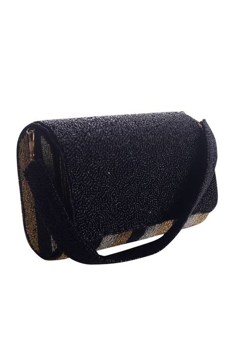 Buy Nazaakat By Samara Singh Black Beads Flap Bag With Striped Pattern Online at Aza Fashions Buy_Nazaakat By Samara Singh_Black Beads Flap Bag With Striped Pattern _Online_at_Aza_Fashions