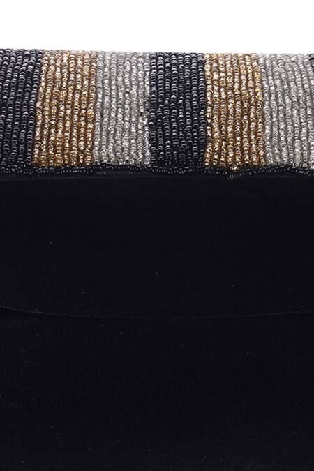 Buy Nazaakat By Samara Singh Black Beads Flap Bag With Striped Pattern Buy_Nazaakat By Samara Singh_Black Beads Flap Bag With Striped Pattern