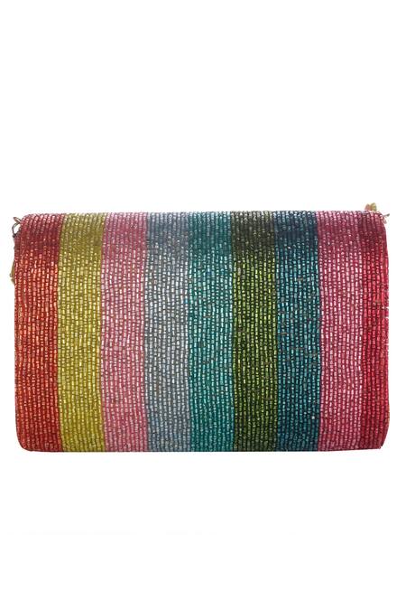 Shop_Nazaakat By Samara Singh_Multi Color Beads Striped Flap Bag _Online_at_Aza_Fashions