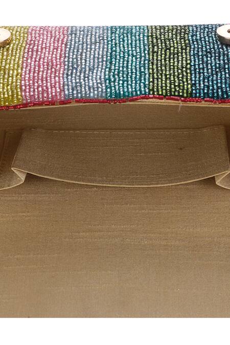 Buy_Nazaakat By Samara Singh_Multi Color Beads Striped Flap Bag 