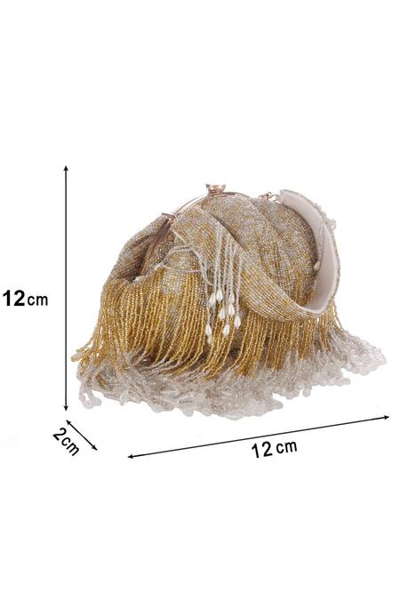 Nazaakat By Samara Singh_Gold Beads, Tassels Beaded Fringe Batua Bag With Detachable Handle_Online_at_Aza_Fashions