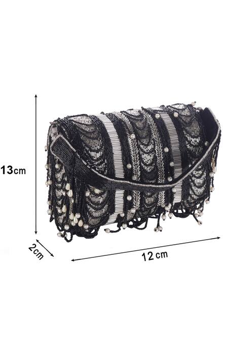 Nazaakat By Samara Singh_Black Beads, Pearls Beaded Embellished Flap Bag _Online_at_Aza_Fashions
