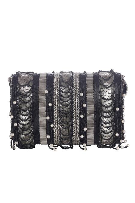 Shop_Nazaakat By Samara Singh_Black Beads, Pearls Beaded Embellished Flap Bag _Online_at_Aza_Fashions