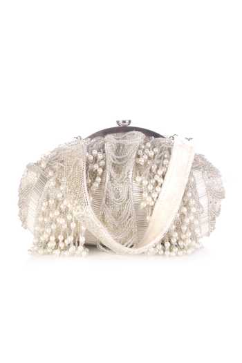 Shop Nazaakat By Samara Singh White Beads, Pearls Beaded Embellished Batua Bag Online at Aza Fashions Shop_Nazaakat By Samara Singh_White Beads, Pearls Beaded Embellished Batua Bag _Online_at_Aza_Fashions