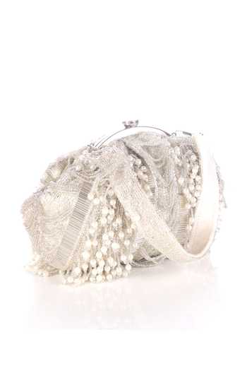 Nazaakat By Samara Singh White Beads, Pearls Beaded Embellished Batua Bag at Aza Fashions Nazaakat By Samara Singh_White Beads, Pearls Beaded Embellished Batua Bag _at_Aza_Fashions