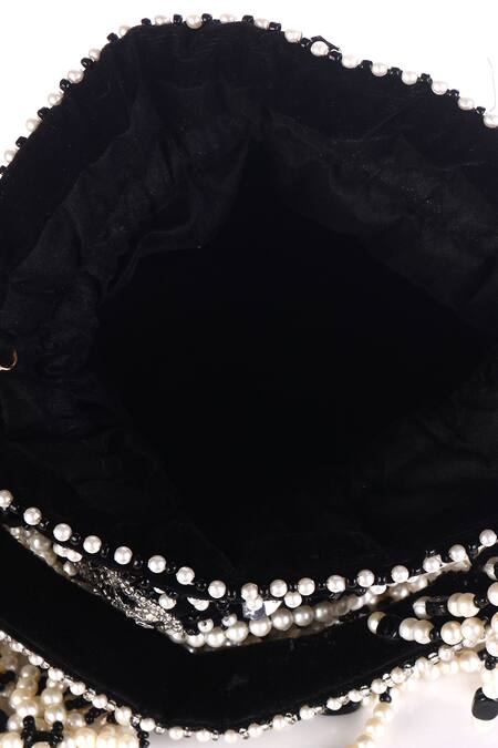 Nazaakat By Samara Singh_Black Beads, Pearls, Crystals, Tassels Beaded And Stone Potli Bag _Online_at_Aza_Fashions