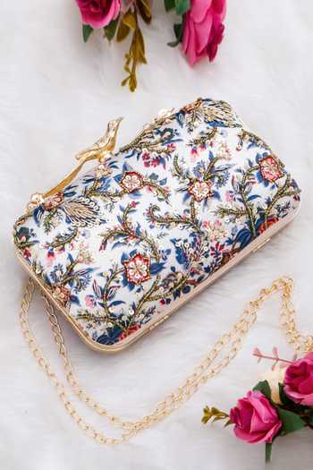 Nazaakat By Samara Singh Floral Sequin Embroidered Clutch with Bird Motif