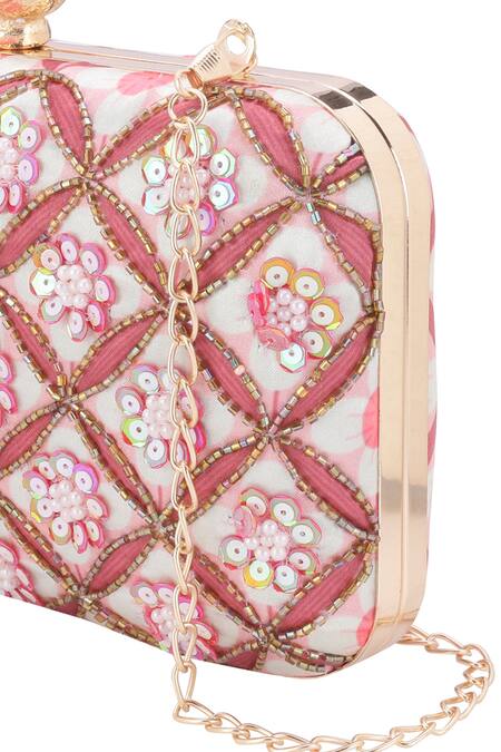 Shop_Nazaakat By Samara Singh_Pink Sequins, Beads, Embroidery And Beaded Clutch 