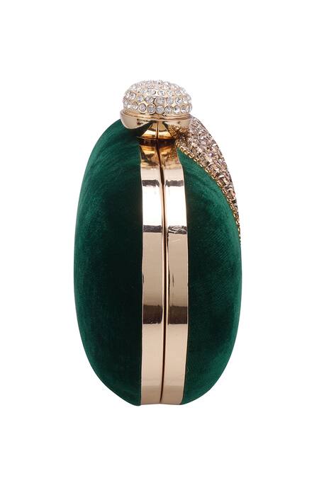Buy Nazaakat By Samara Singh Green Rhinestones, Stones Embellished Velvet Clutch With Detachable Chain Buy_Nazaakat By Samara Singh_Green Rhinestones, Stones Embellished Velvet Clutch With Detachable Chain