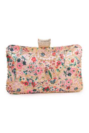 Buy Nazaakat By Samara Singh Pink Beads, Sequins, Rhinestones, Embroidery Floral Clutch With Sling Chain Online at Aza Fashions Buy_Nazaakat By Samara Singh_Pink Beads, Sequins, Rhinestones, Embroidery Floral Clutch With Sling Chain _Online_at_Aza_Fashions
