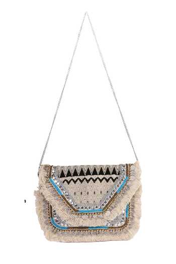 Shop Nazaakat By Samara Singh Off White Beads, Fringe, Sequins, Stones Geometric Pattern Coin And Boho Bag at Aza Fashions Shop_Nazaakat By Samara Singh_Off White Beads, Fringe, Sequins, Stones Geometric Pattern Coin And Boho Bag _at_Aza_Fashions
