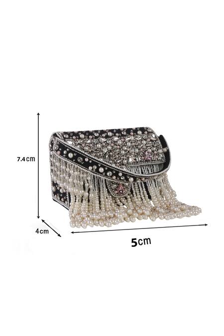 Nazaakat By Samara Singh_Black Pearls, Crystals, Rhinestones, Beads And Stone Embellished Flap Bag _Online_at_Aza_Fashions