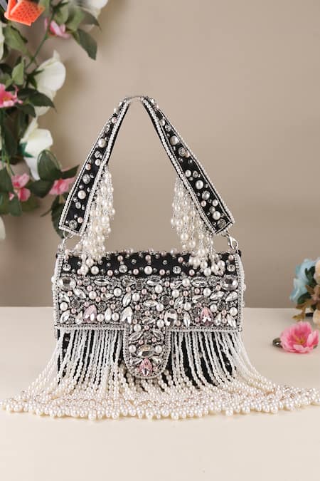 Nazaakat By Samara Singh Pearl & Stone Embellished Flap Bag 