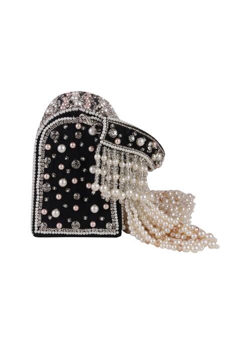 Buy_Nazaakat By Samara Singh_Black Pearls, Crystals, Rhinestones, Beads And Stone Embellished Flap Bag _Online_at_Aza_Fashions