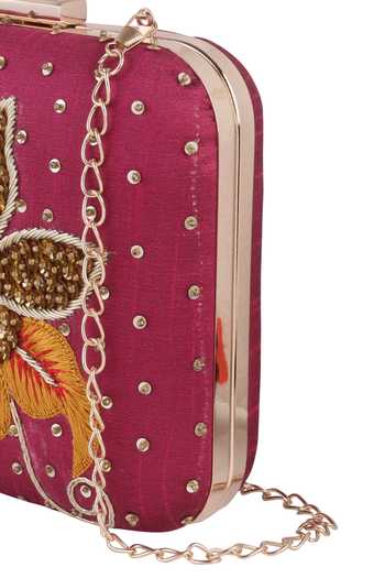 Nazaakat By Samara Singh_Purple Sequins, Embroidery Floral And Thread Clutch _at_Aza_Fashions