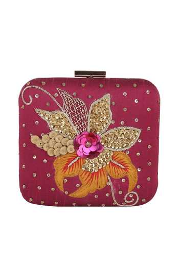 Buy_Nazaakat By Samara Singh_Purple Sequins, Embroidery Floral And Thread Clutch 