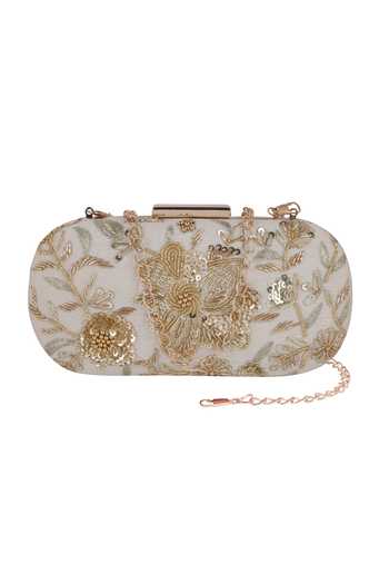 Shop Nazaakat By Samara Singh Off White Sequins, Beads, Embroidery Floral And Clutch at Aza Fashions Shop_Nazaakat By Samara Singh_Off White Sequins, Beads, Embroidery Floral And Clutch _at_Aza_Fashions