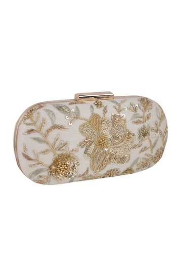 Shop Nazaakat By Samara Singh Off White Sequins, Beads, Embroidery Floral And Clutch Online at Aza Fashions Shop_Nazaakat By Samara Singh_Off White Sequins, Beads, Embroidery Floral And Clutch _Online_at_Aza_Fashions