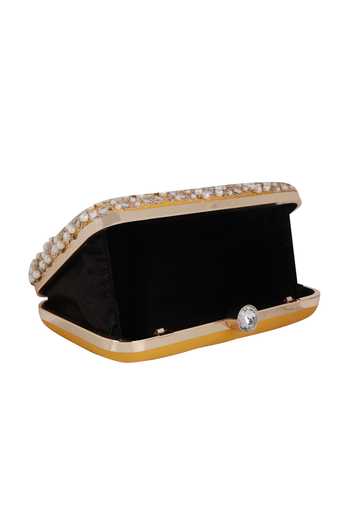 Nazaakat By Samara Singh_Gold Pearls, Mirrors, Rhinestones And Embellished Clutch Bag _Online_at_Aza_Fashions