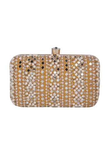 Buy_Nazaakat By Samara Singh_Gold Pearls, Mirrors, Rhinestones And Embellished Clutch Bag _Online_at_Aza_Fashions