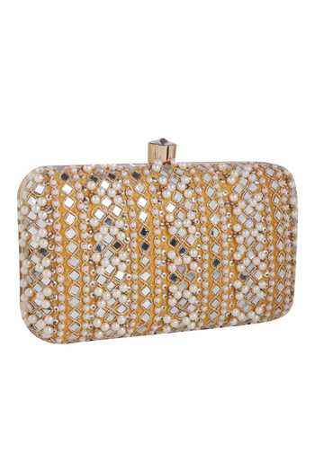 Nazaakat By Samara Singh_Gold Pearls, Mirrors, Rhinestones And Embellished Clutch Bag _at_Aza_Fashions