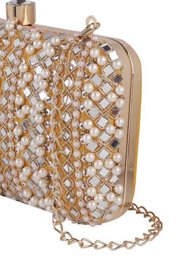 Buy_Nazaakat By Samara Singh_Gold Pearls, Mirrors, Rhinestones And Embellished Clutch Bag 