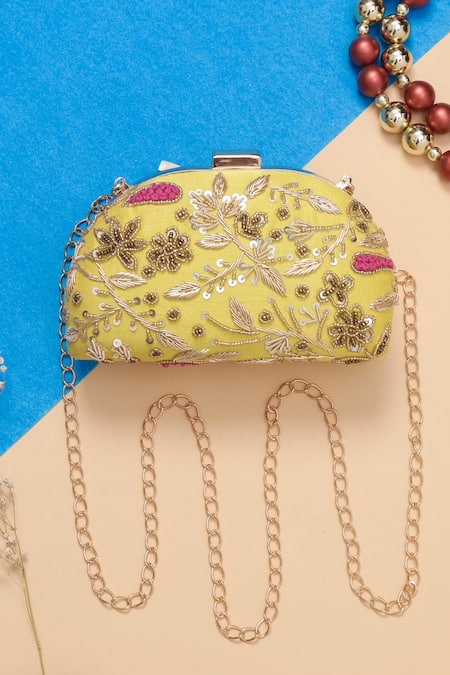 Nazaakat By Samara Singh Floral Sequin & Bead Embroidered Clutch 