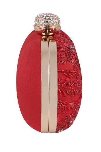 Nazaakat By Samara Singh_Red Rhinestones, Sequins, Beads Embroidered Clutch With Detachable Sling _at_Aza_Fashions