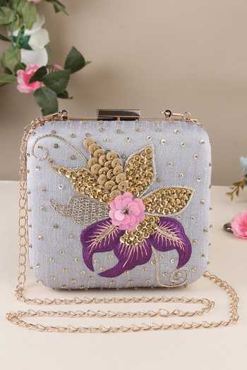 Nazaakat By Samara Singh Floral Embroidered & Sequin Embellished Clutch 
