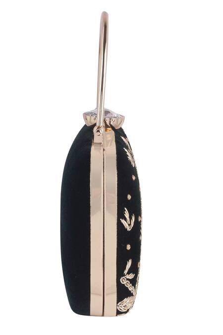 Nazaakat By Samara Singh_Black Embroidery, Crystals Clutch With Detachable Sling _Online_at_Aza_Fashions