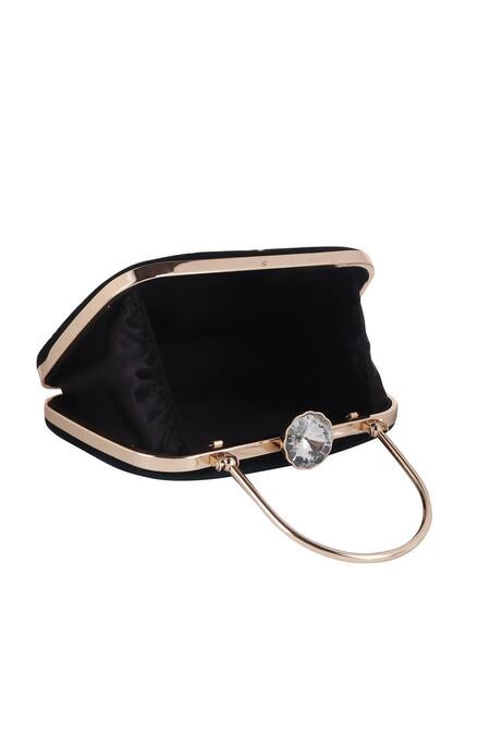 Buy_Nazaakat By Samara Singh_Black Embroidery, Crystals Clutch With Detachable Sling _Online_at_Aza_Fashions